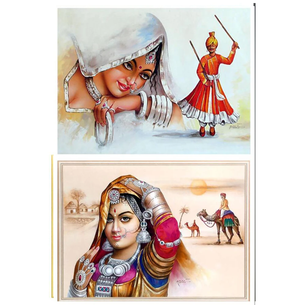 

Картина из квадратных/круглых страз 5D «сделай сам», алмазная вышивка крестиком «Люди раджастана», 3D украшение для дома, подарок