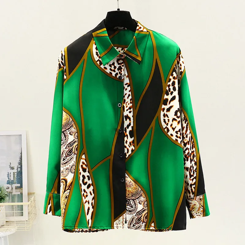 

Autumn Printed Women's Shirts Vintage Chiffon Shirt Female Turn-down Collar Long Sleeve Blouse 2021 New Spring Lady Top Clothes