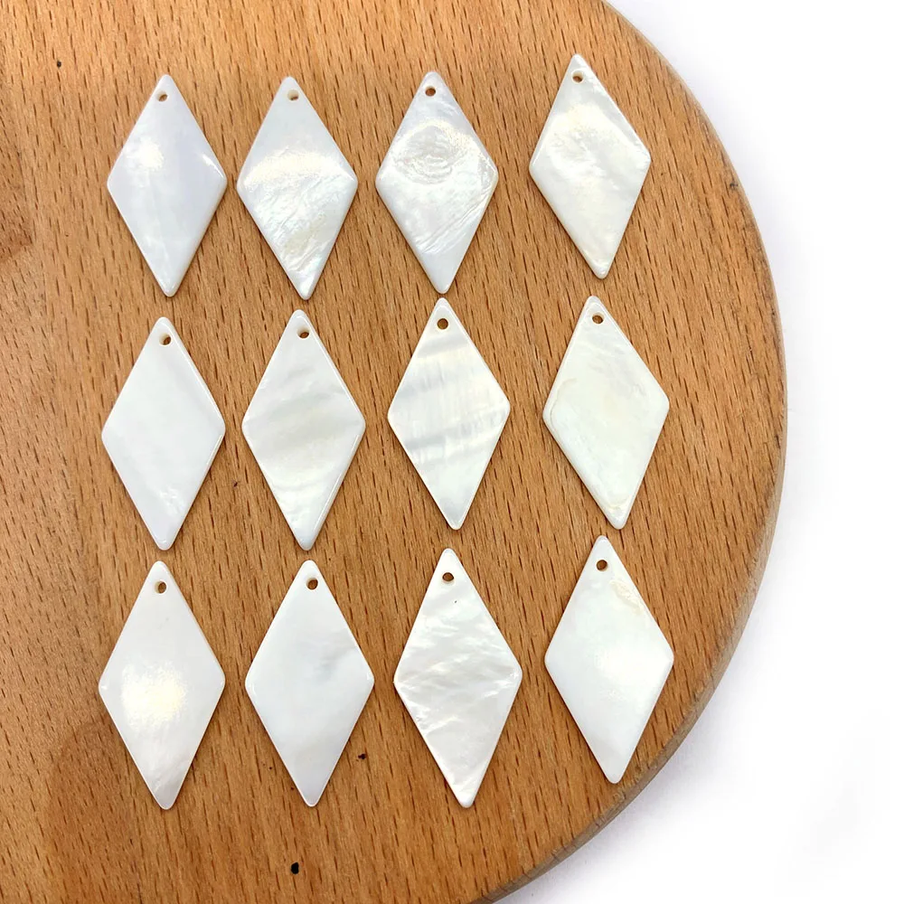 

20pcs/pack 15x28mm White Color Natural Freshwater Pearl Shell Loose Beads Rhombus Shape Diamond Shape DIY for Making Necklace