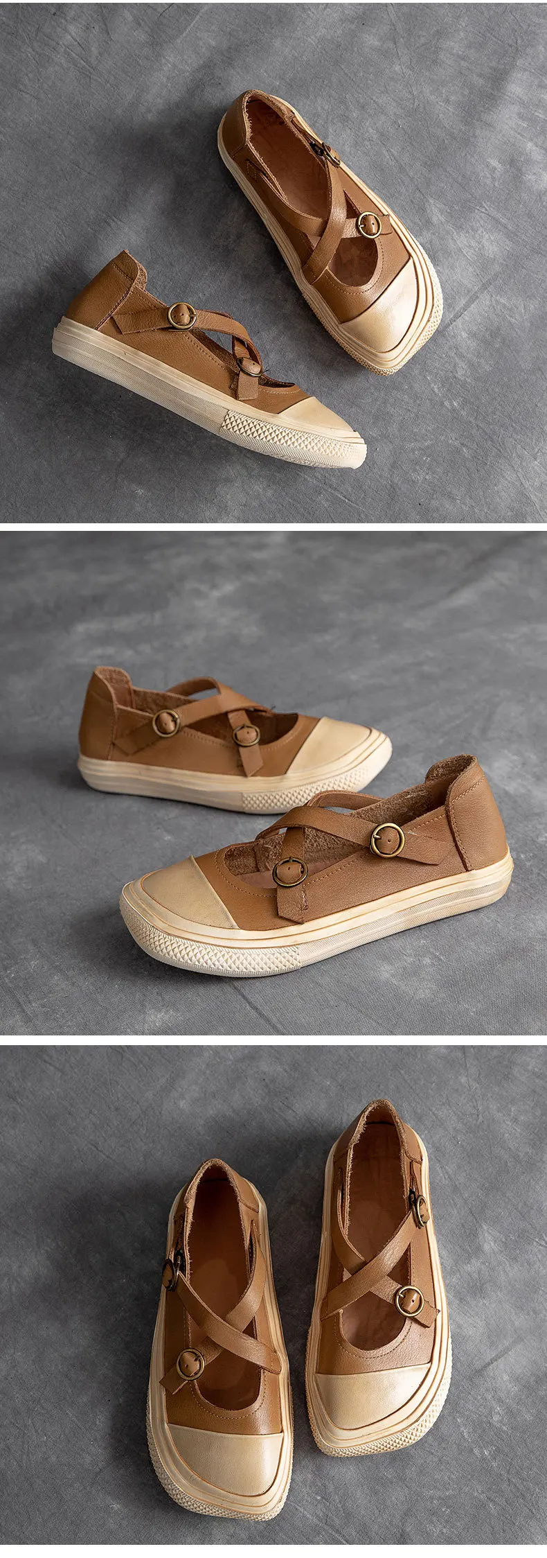 

2021 leather retro flat-bottom square toe buckle low-cut polished light mouth ladies high-quality fisherman shoes