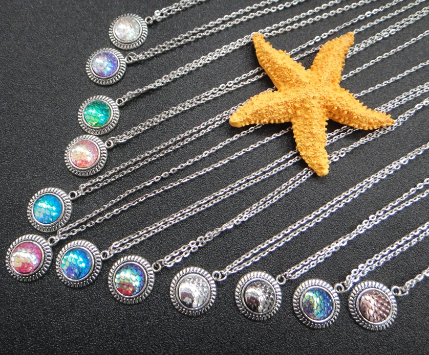 

Antique Silver Plated Colorful Mermaid Necklace For Sale 10pcs/lot