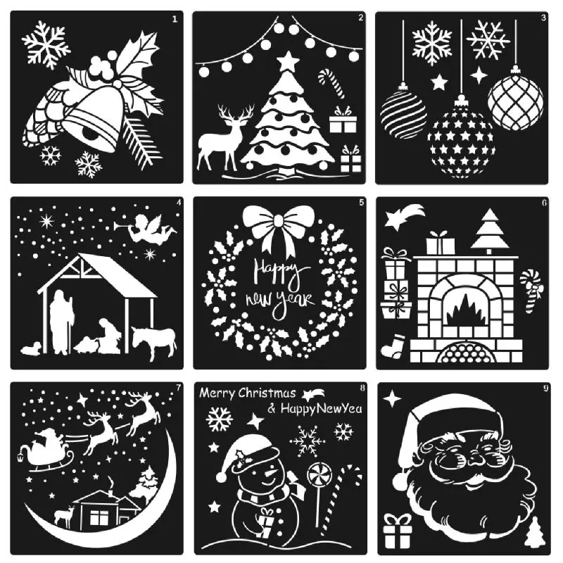 

12 Pieces Christmas Stencils Template Reusable Plastic Craft for Art Drawing Painting Spraying Window Glass Door Car Bod