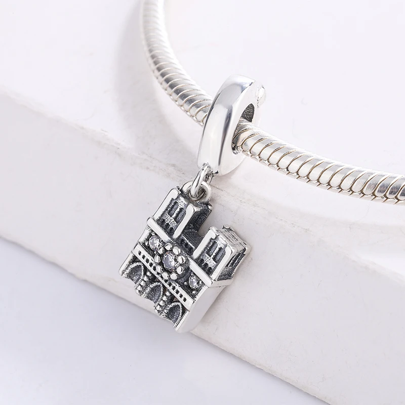 

925 Sterling Silver Notre Dame De Paris CZ Zircon Pendant Charm Bracelet DIY Jewelry Making For Original Pandora