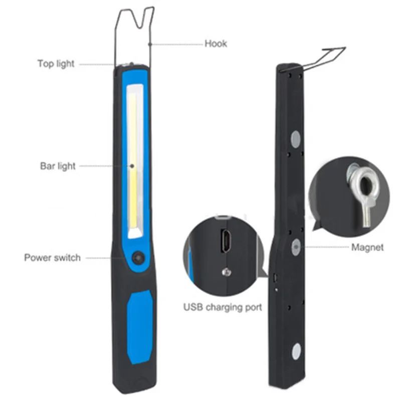 

COB LED Rechargeable Work Light USB Hand Torch Inspection Fit Cycling, Camping