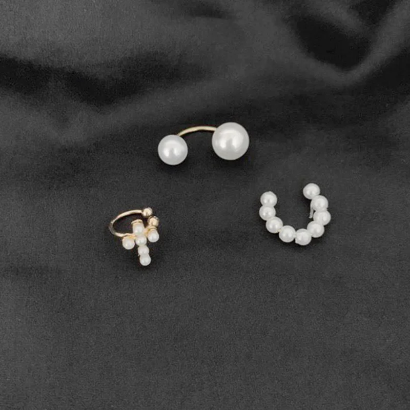 

New Fashion 3pcs Minimalist Pearl Ear Cuff Pearls Cross Clip Earrings Without Piercing Elegant Earcuff Women Clips Jewelry