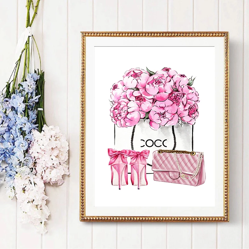 Скандинавский домашний декор модная розовая сумка обувь настенное искусство