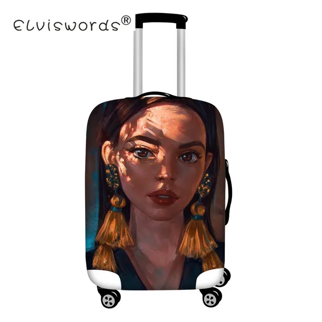 Чехол для багажа ELVISWORDS Afro Girl, водонепроницаемый чехол для путешествий, чехол для костюма, багажные бирки, портативный Эластичный Защитный чехол для костюма - Цвет: HMC1720