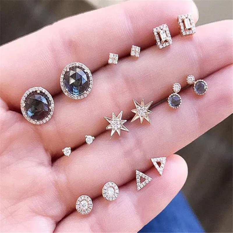 9 пар/компл. луны и звезд сердце Lightning Bijoux(украшения своими руками) с украшением в виде кристаллов женские серьги в виде Boucle D'oreille ювелирные изделия ослепительные Серьги Brincos, можно носить - Окраска металла: H23830
