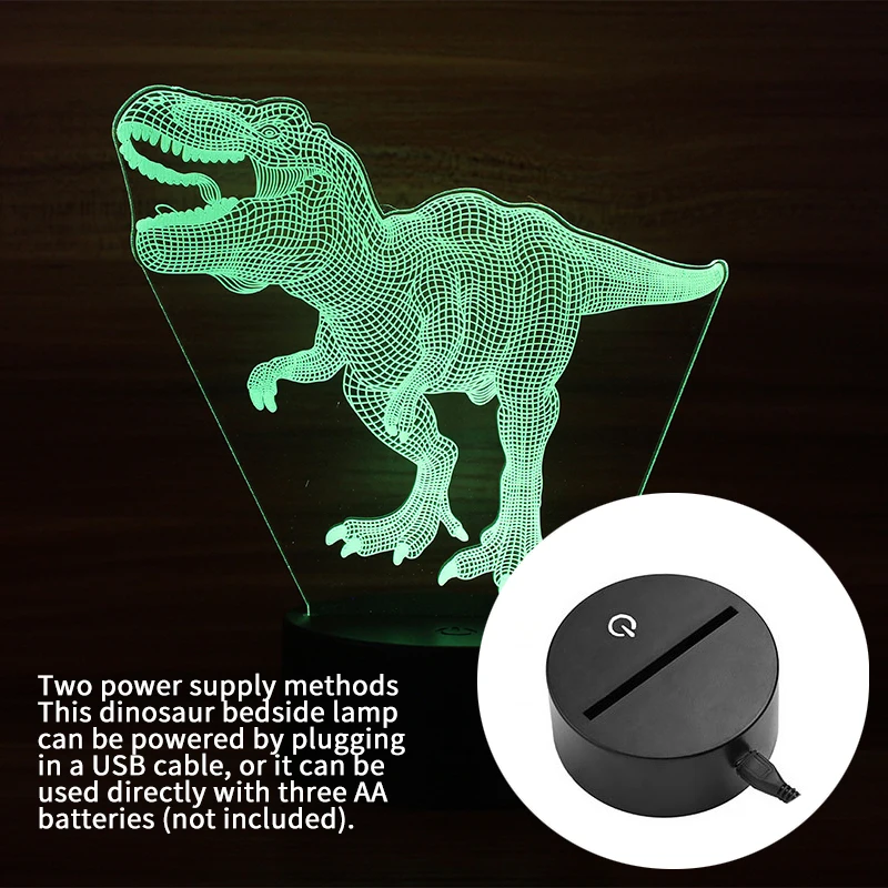 

Ночной светильник с голографической иллюзией в виде динозавра, цветной светодиодный светильник с пультом дистанционного управления, цветн...