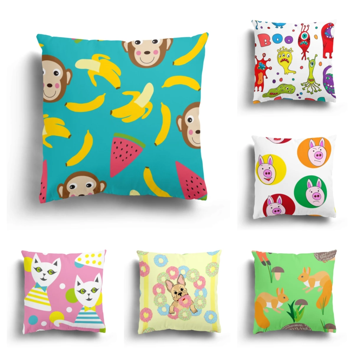 

Cartoon hand-painted animals nordic american dog cats sofa pillowcase living room cushion cover home decoration