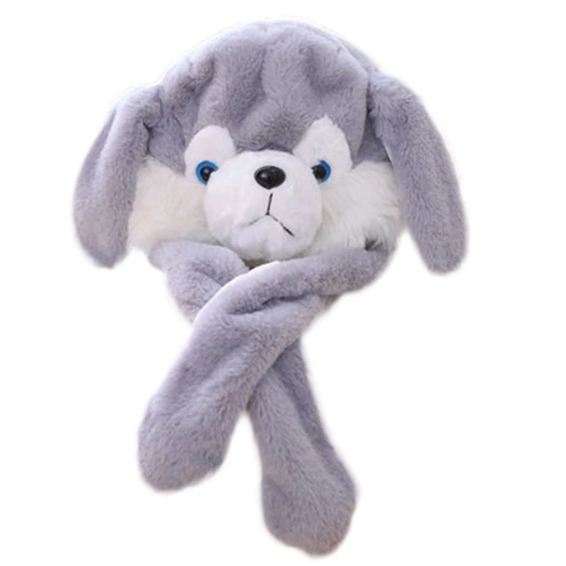 

Light Up Husky Plush Animal Hat with Moving Ears Funny Puppy Dog LED Glowing Earflap Cap Stuffed Toys Cosplay Photo Prop