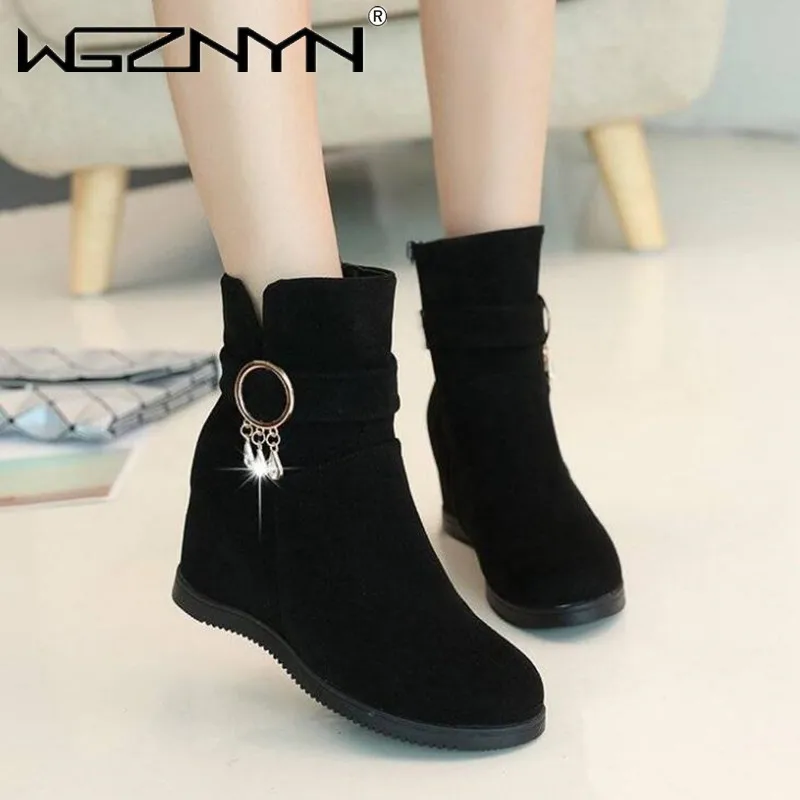 

Women Winter Snow Boots Spring and Autumn Wedges Ladies Ankle Boots Flat-bottomed Cotton Boots for Girls Womens Platform Heels