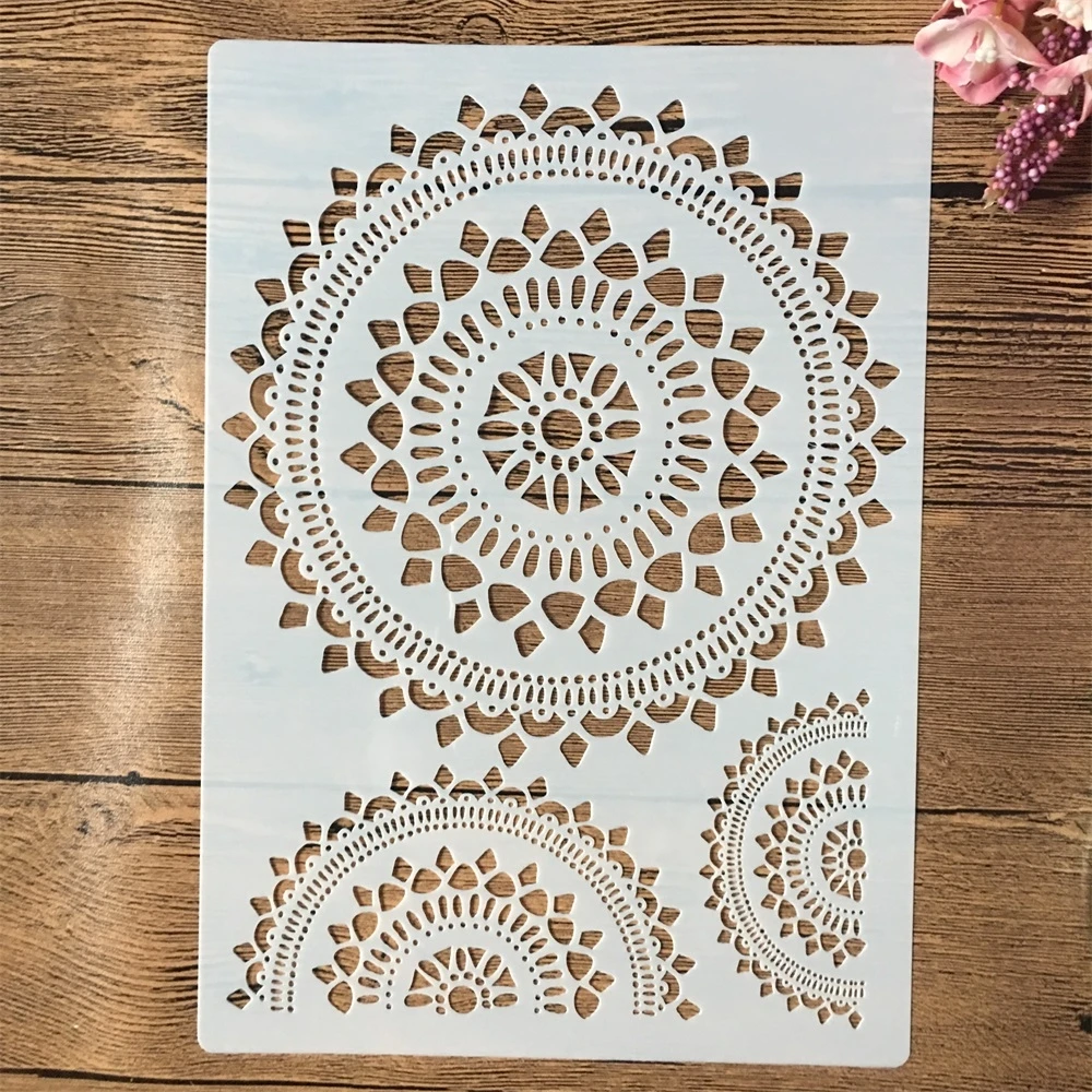 

A4 29cm Round In Round Mandala DIY Layering Stencils Wall Painting Scrapbook Embossing Hollow Embellishment Printing Lace Ruler