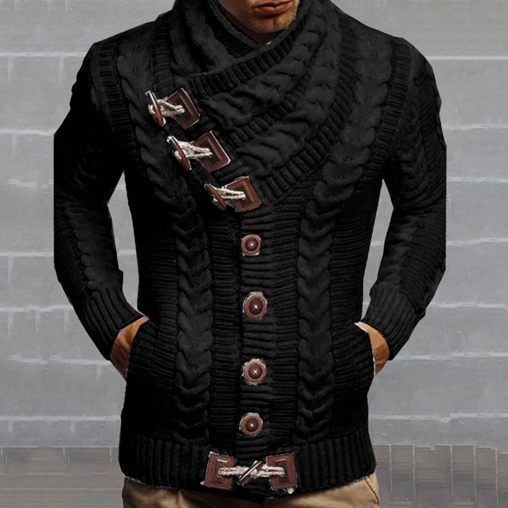 

England Style Sweater Spring Autumn The New Fashion Loose Simple Elastic Designer Horn Button Turtleneck Cardigan Long Sleeve