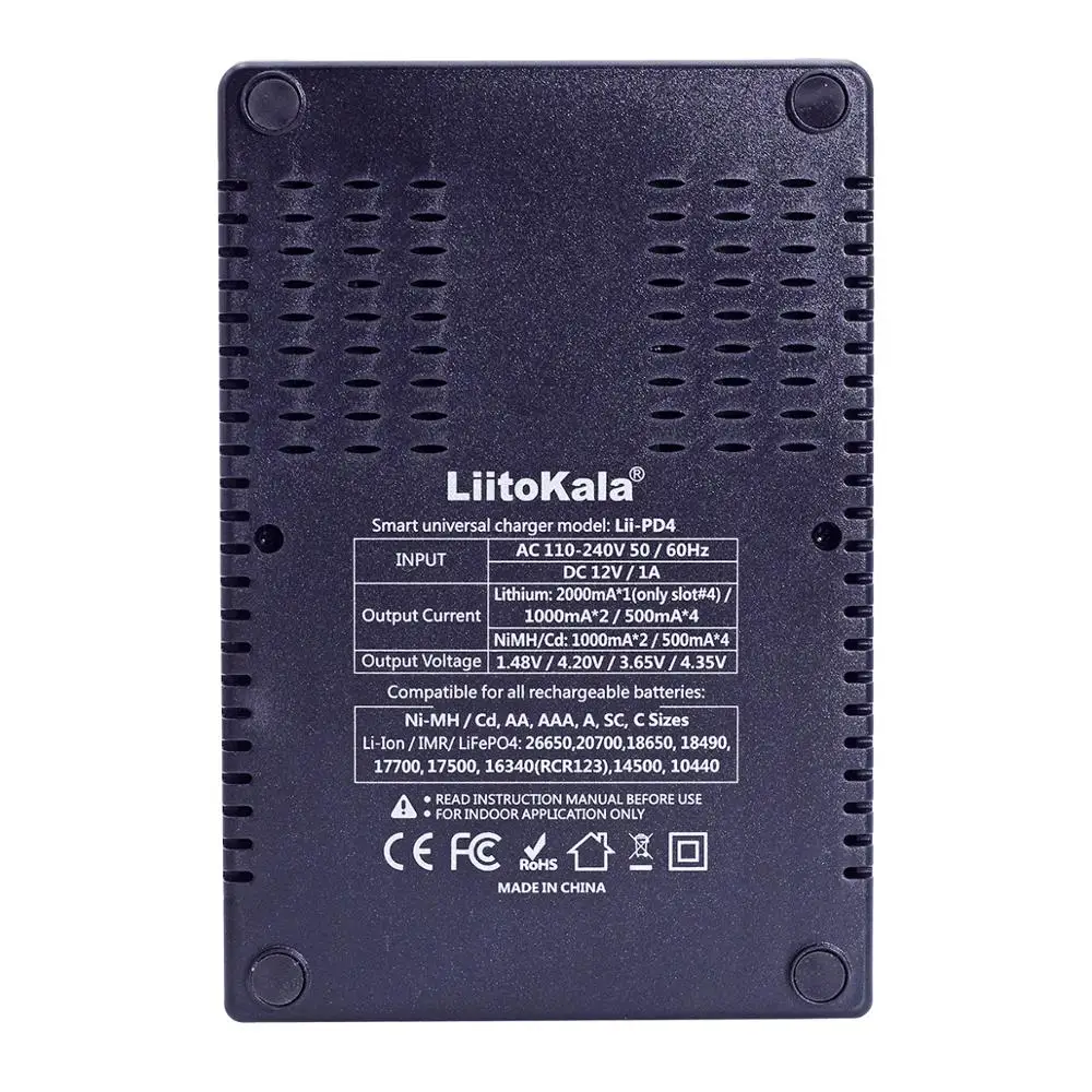 

Liitokala Lii-PD2 Lii-PD4 LCD 3.2V 3.7V 3.8V 1.2V AA/AAA 18650 18350 26650 20700 17355 NiMH lithium LiFePO4 battery charger