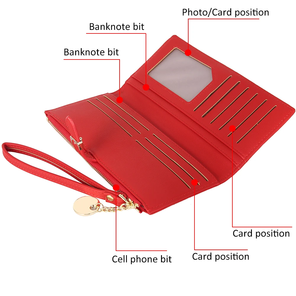 Женский кожаный Длинный кошелек Много отделов женские кошельки браслет клатч