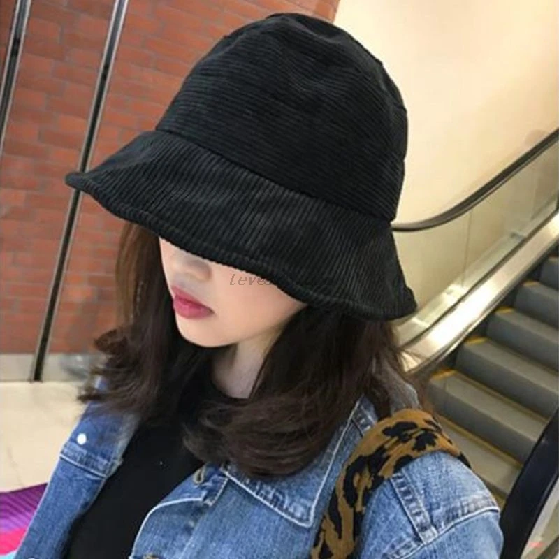 Осенне зимняя Вельветовая Панама для мужчин и женщин однотонная с широкими