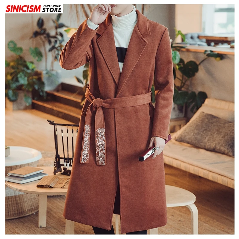 Sinicism Store мужская длинная теплая куртка с вышивкой Толстая шерстяная в китайском