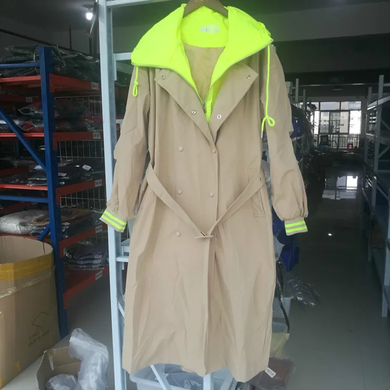 

[EWQ]2021 Spring Autumn New Hooded Trench Coat Korean Plus Size Khaki Long Coat Female Trenchcoat Overcoat Hot Sell Fall Clothes