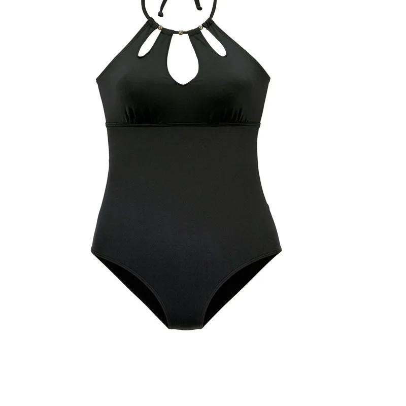 

Swimsuit 2021 new women's sexy solid one-piece swimsuit leaky chest bikini neck swimsuit