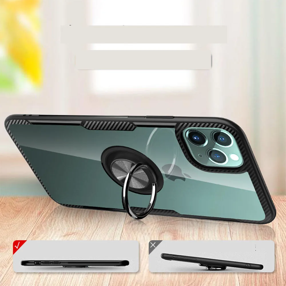 

Transparent mobile phone case for iphone11PROip12 Nova5i leather ring car Adsorption anti-fall protective cover Phone holder