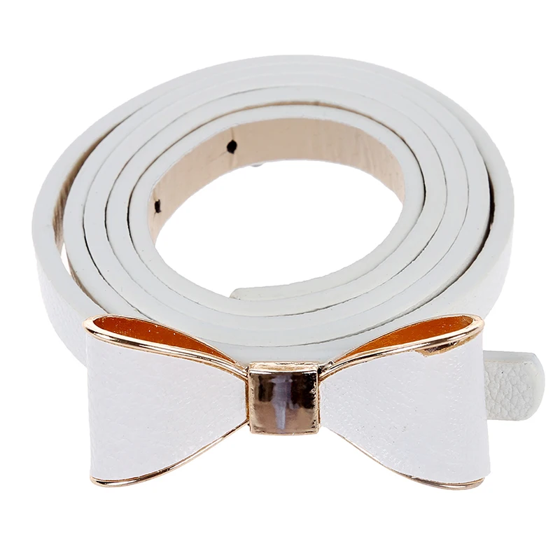 

Woman's Candy Color Bowknot PU Leather Waistband - White