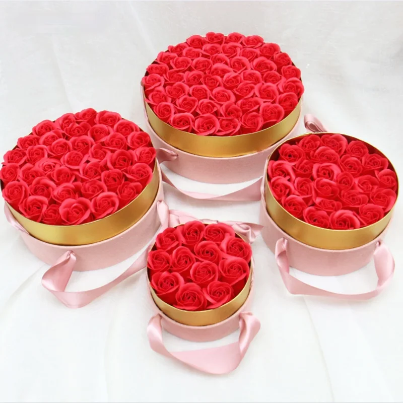 

Round velvet soap flower gift box ribbon handheld flower box with never fading roses wedding favors Valentine's Day Mother's Day