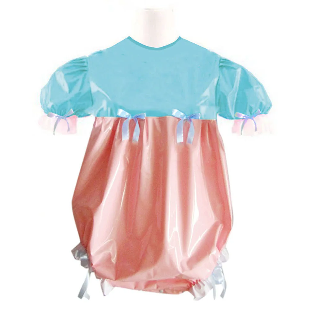Littlespace yetişkin bebek PVC Bodysuit Sissy Romper yapış Crotch pijama ABDL bezi plastik Onesie
