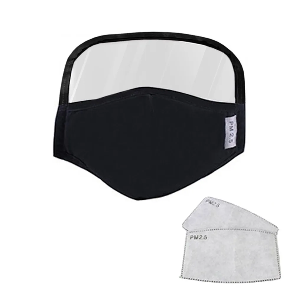 

Protective Mask Cotton Dustproof Outdoor Windproof Face Protective Face Mask Washable Saliva -proof Eyes Shield + 2 Filters#E3