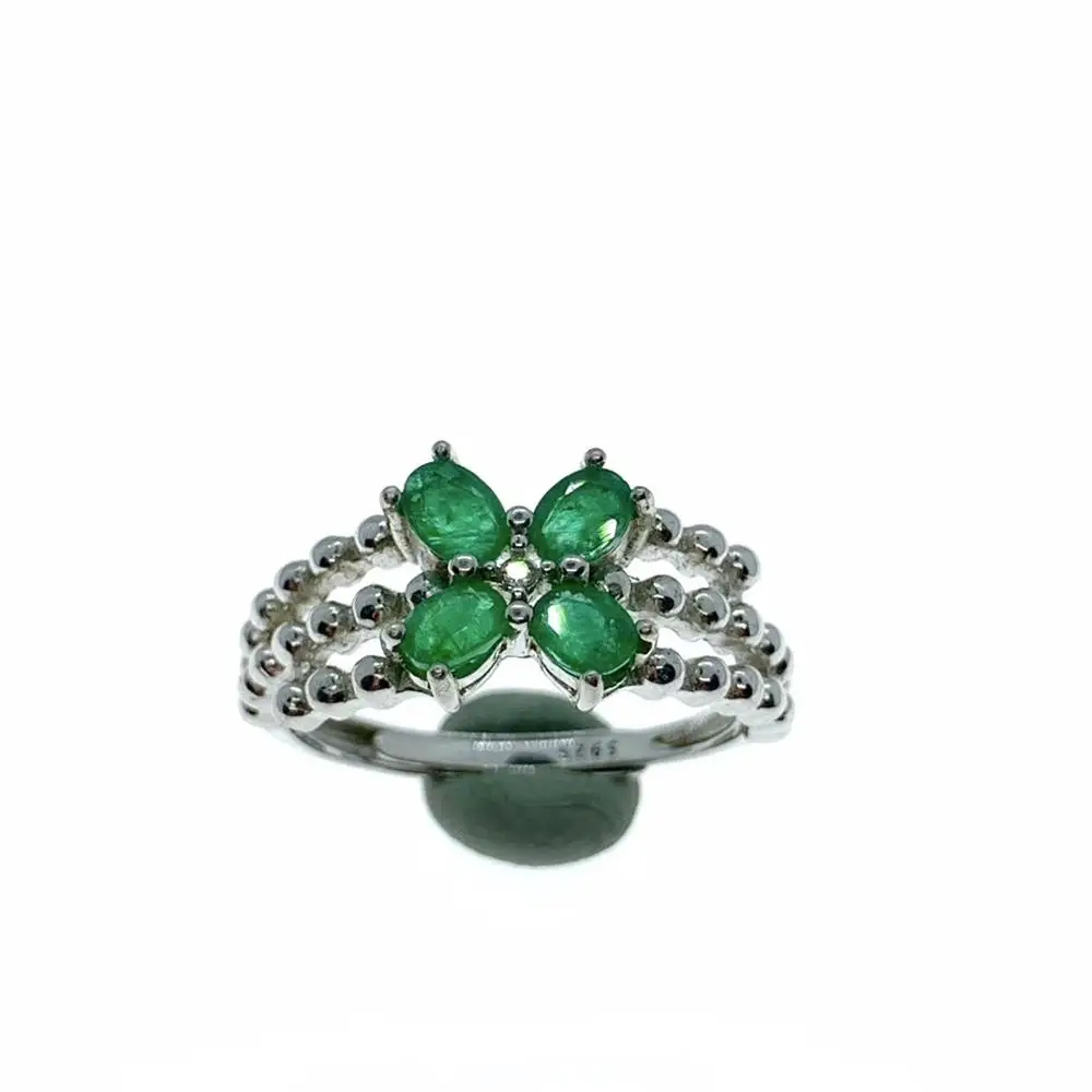 

Luxurious Clover layer Natural green emerald gem Ring S925 Silver Natural Gemstone Ring girl Women's party gift Rings Jewelry