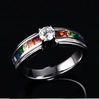 classic cubic zirconia 316l stainless steel womens crystal ring rainbow stone baguette band engament anel