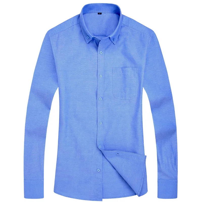 Gray Oxford Cotton Shirt Men Brand New Long Sleeve Mens Dress Shirts Casual Slim Fit Chest Pocket Button Down Camisa Masculina