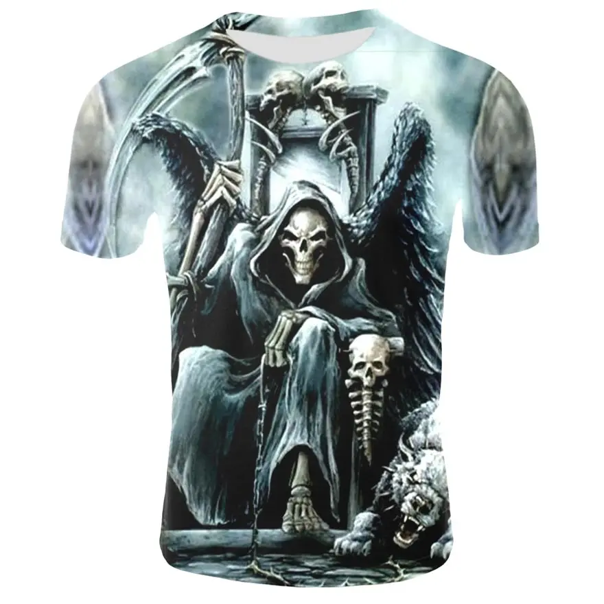 

2021 new 3D men's t-shirt horror skull t-shirt men's summer 3D printing interesting t-shirt street style men's 3D printing male