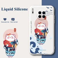 asina liquid silicone case for huawei mate 40 30 20 pro lucky cat cover bumper for huawei honor 10 20 30 8x 9x 9a funda coque