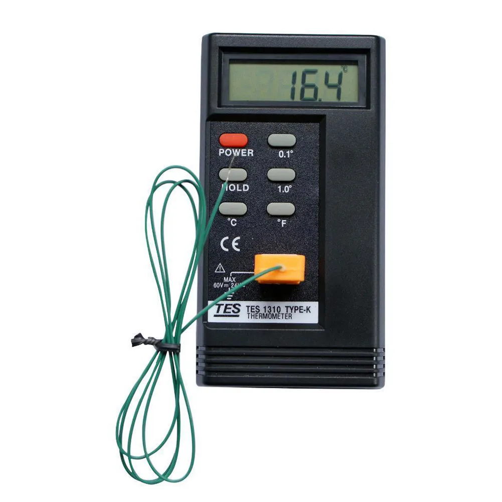 

K Type TES 1310 Digital Thermocouple Digital Thermometer 2 X Probes 1300C BGA HVAC Liquid Semi-solid Air Surface Temperature