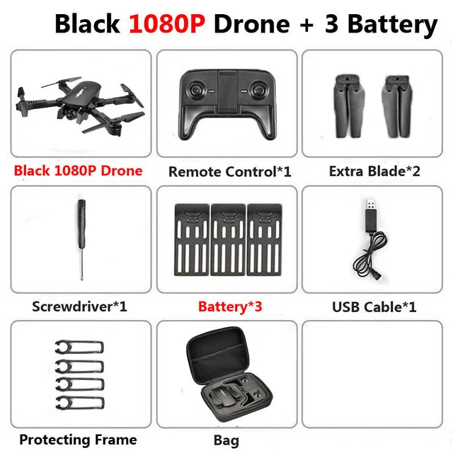 1080P 3BAT Bag Радиоуправляемый Дрон с 4K HD камерой FPV Wi-Fi функция удержания высоты Selife Дрон складной Квадрокоптер Vs E58 SG106 M69 xs816 дроны - Цвет: 1080P 3BAT Bag