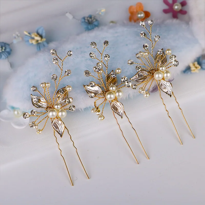 3Pcs Handmade Women Hair Pins Metal Gold Pearl Bridal Wedding Hair Clips Luxury Headband Fashion Hair Jewelry VL
