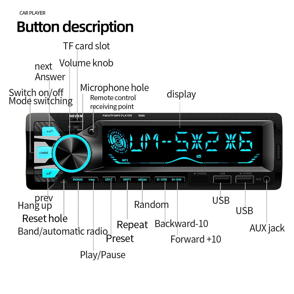 

Essgoo Car Radio MP3 Player 1 DIN FM Bluetooth Autoradio Audio 2 USB Supports APP Control / Charging / Button Light Change