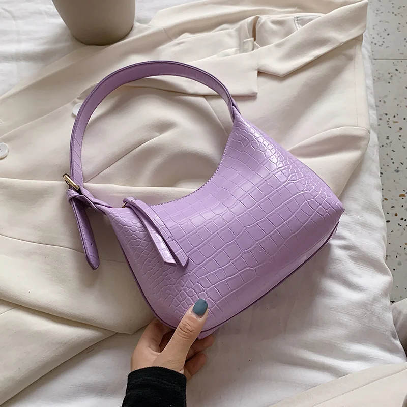 Винтажная Фиолетовая Сумка аллигатора в форме багета роскошная кожаная сумка 2020