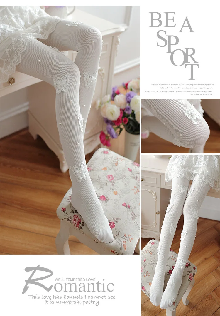 Autumn Winter Pantyhose Women Sweet Princess Embroidered Nails Beads Stockings Sexy Black Transparent Arbitrary Shearing Tights