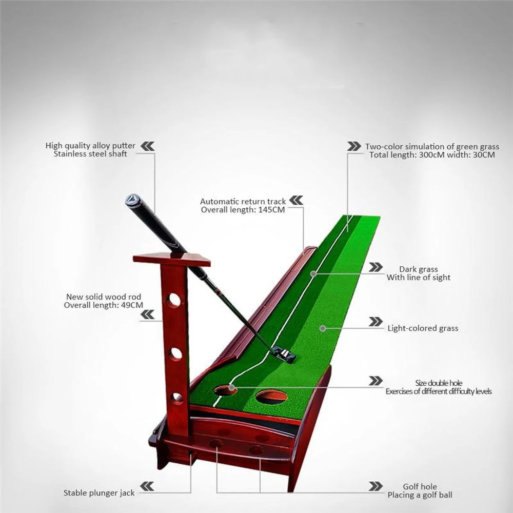 

Golf Putting Indoor Trainer Solid Wood Putter Exercise Golf Practice Putting Equipment with Automatic Ball Return System 3M/3.5M