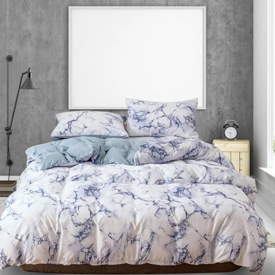 Nordic 3Pcs/Set Marbled Print Polyester Quilt Cover Pillowcase Bedding US-EU-Super King Size Nordic Double Bed Covers