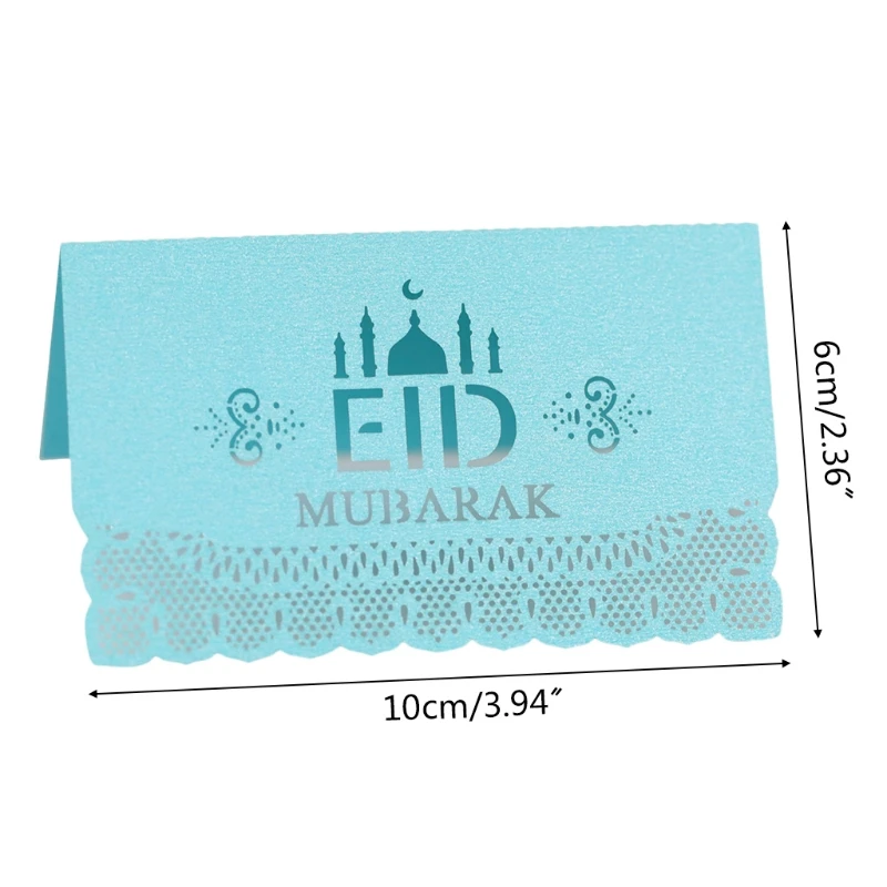

New 100pcs Hollow Out Eid Mubarak Seat Table Card Ramadan Kareem Invitation Paper Name Placecard Muslim Islamic Party Decor