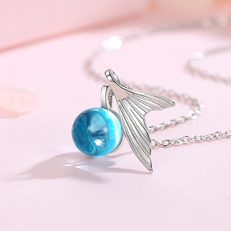 

Blue Mermaid Fishtail Necklace Whale Necklace heart Pendant Neck Chain crystals Pendant earring charms Jewelry for Women