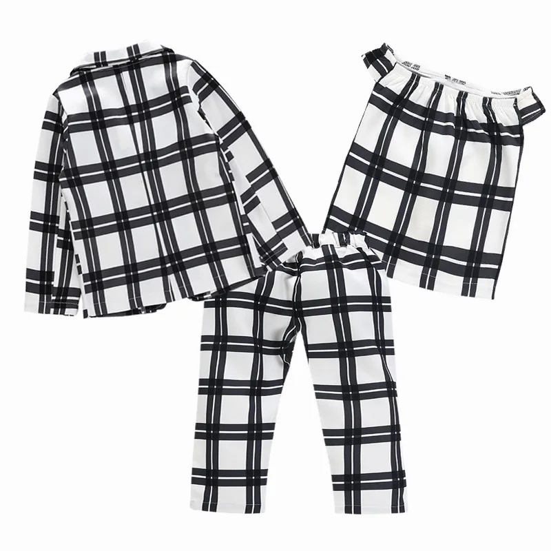 Children's Fashion Clothing Sets Plaid Vest+Coats+Pants 3pcs Plaid Suit Baby Girls Clothes Toddler Children Girl Kids Clothes