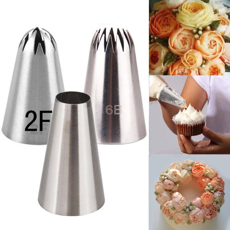 

3 Pcs/Set Icing Piping Pastry Nozzle Tips Coupler Cream Cake Decorating Stainless Steel Nozzles DIY Cupcake Baking Tools 2F 6B