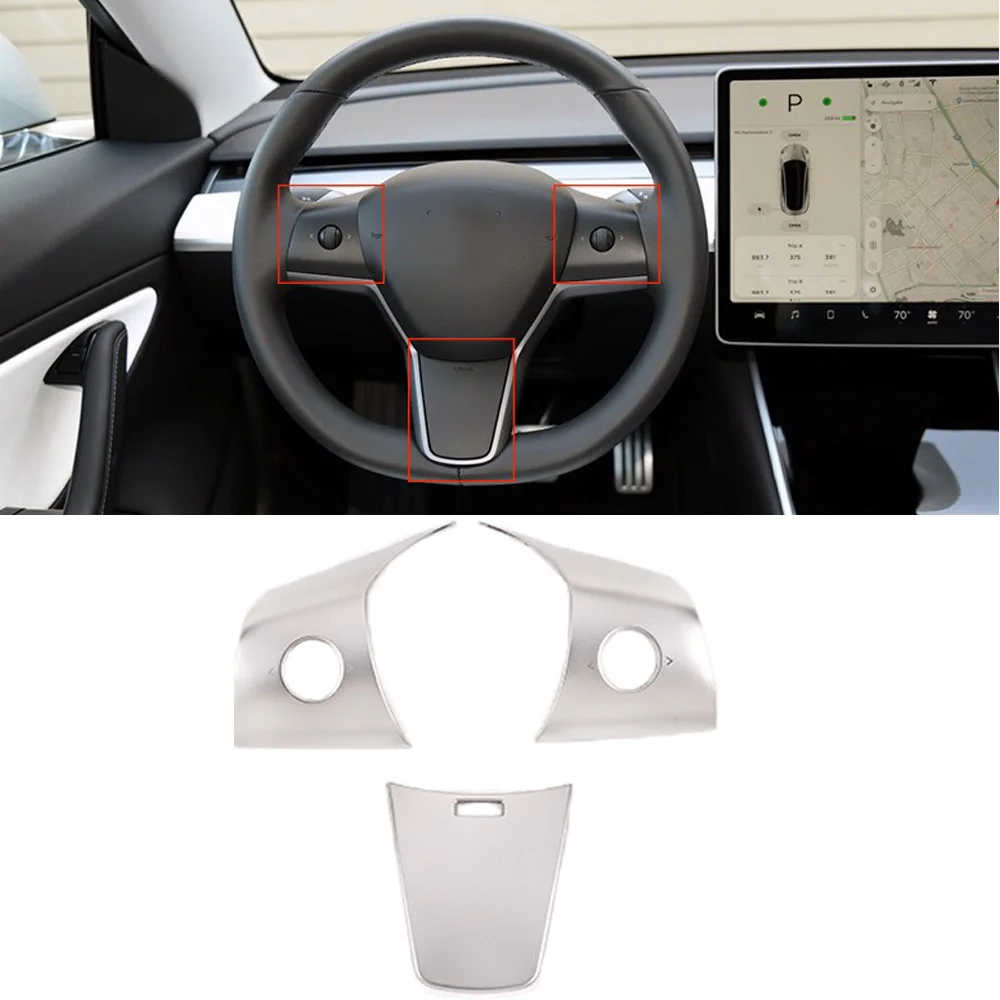 

JEAZEA 3pcs Silver Steering Wheel Decorative Patch Fit For Tesla Model 3 2019 Car Accessories