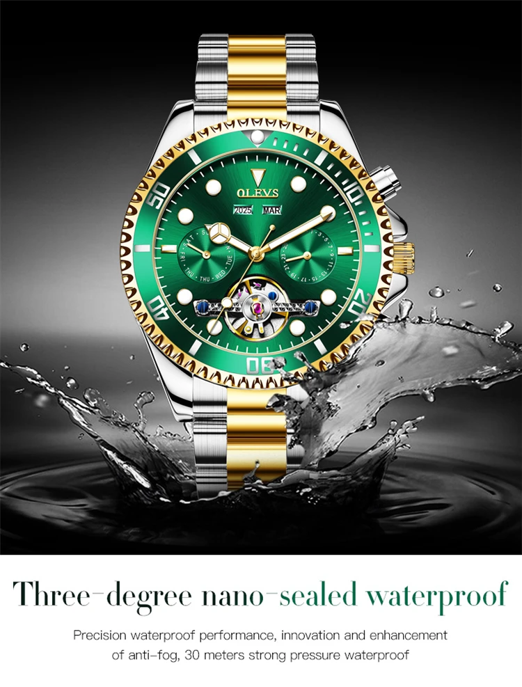 

OLEVS 6605 Men Fully Automatic Mechanical Watch Multifunctional Waterproof Luminous Luxury Design Men's Business Wristwatches