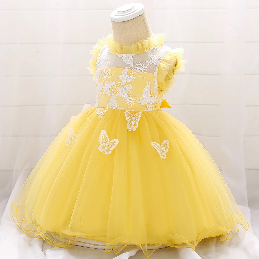 butterfly yellow Прямая поставка; Детский костюм для малышей; платье для новорожденных девочек 1-2 лет на день рождения; платье принцессы с рукавами-крылышками; платья для крестин для детей - Цвет: butterfly yellow
