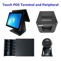 touch pos system 15 dural screen cash register cash drawer 80mm thermal receipt printer auto cutter barcode scanner